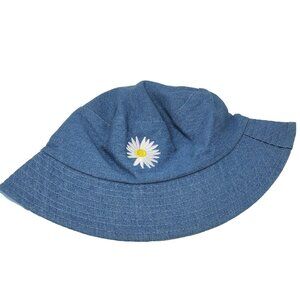 True Love Bucket Hat Womens OS Embroidered Daisy Flower Blue White Chambray